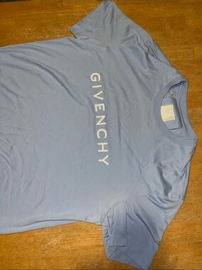 Givenchy Pale Blue Crewneck T-Shirt with Vertical White Logo